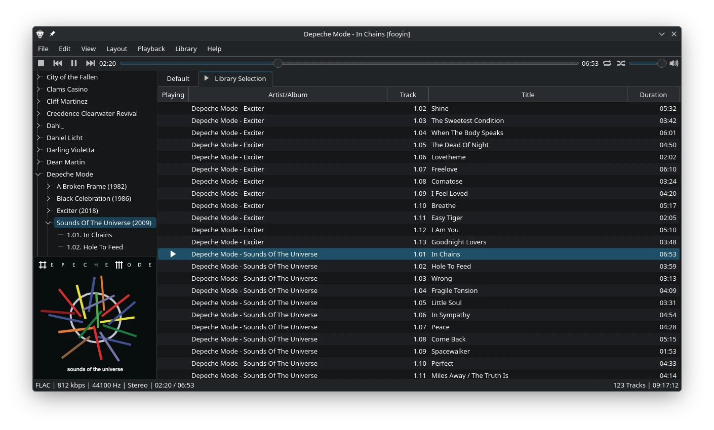 Screenshot of the fooyin homepage layout in dark mode